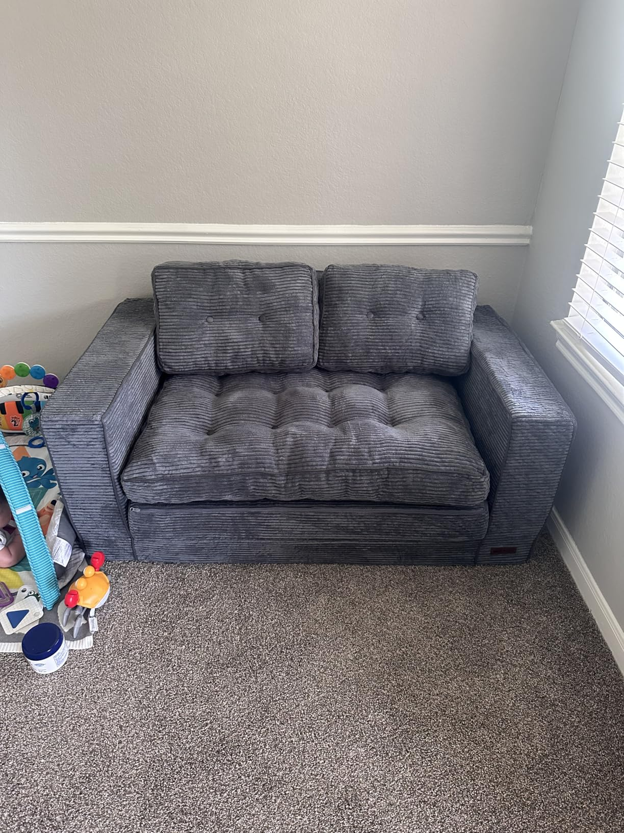 MAXYOYO Convertible Sofa Bed - Corduroy Floor Couch for Small Spaces | Dark Grey Convertible Sleeper Sofa | Perfect for Guest Room, Studio Apartments & Dorm Living