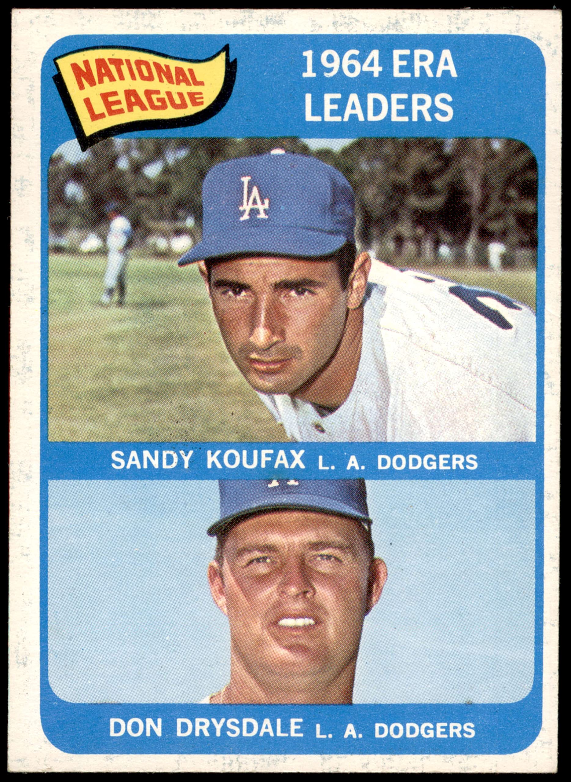 1965 Topps #8 NL ERA Leaders Sandy Koufax & Don Drysdale Los Angeles Dodgers Baseball Card - EX/MT Condition - Vintage Sports Collectible for Display & Investment
