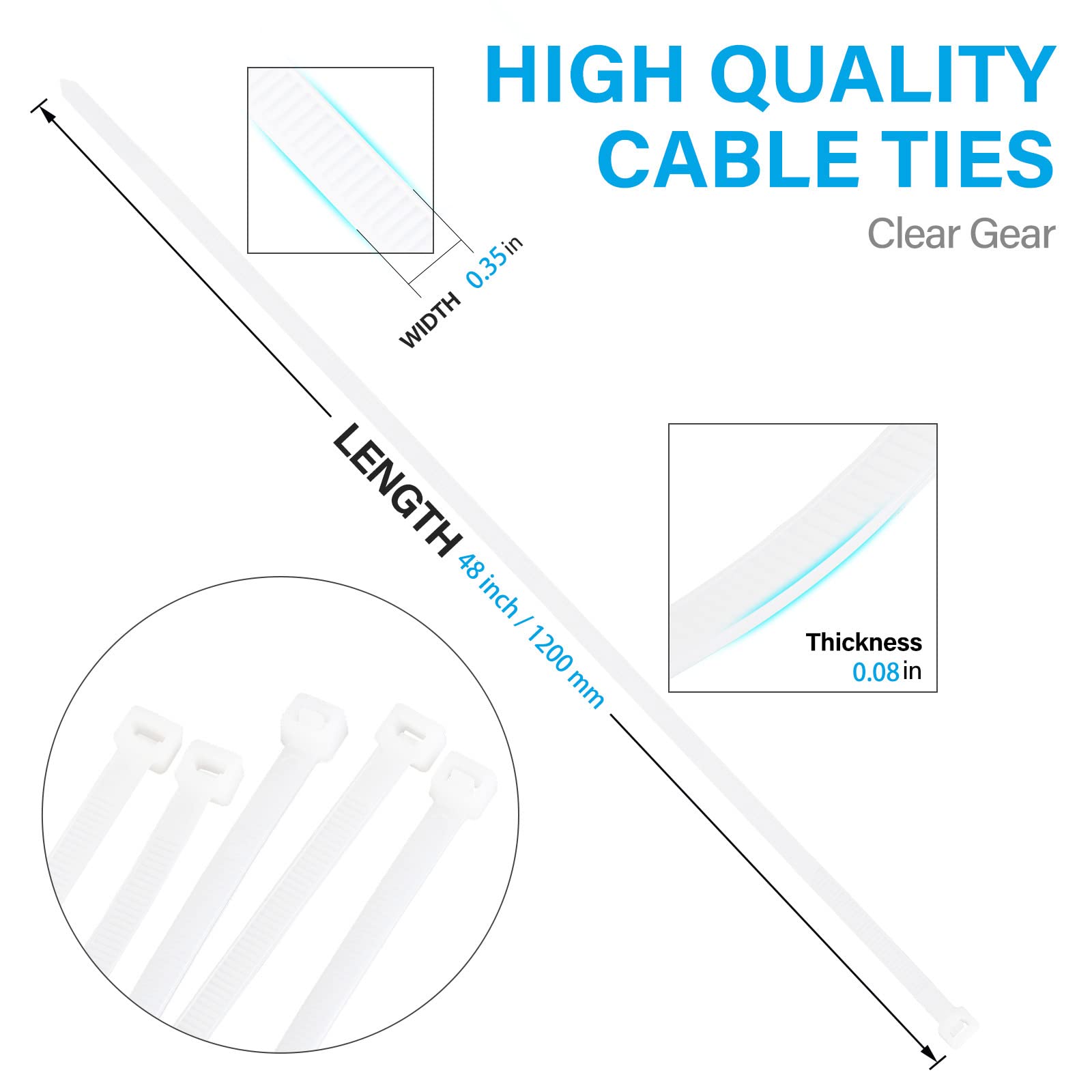 Extra Long Heavy Duty Outdoor Zip Ties 48 Inch - Premium White Large Cable Ties with 175 lbs Tensile Strength (12 Pack) - Perfect for Organizing Wires, Securing Outdoor Equipment & DIY Projects