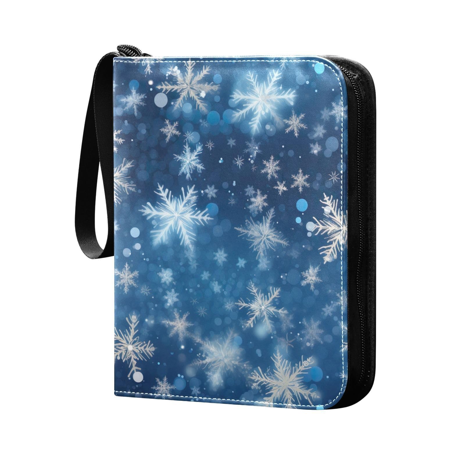 Blue Christmas Snowflakes 4-Pocket Trading Card Binder with 50 Sleeves - Holds 400 Cards, 3-Ring Sports Card Organizer for Soccer, Baseball & Collectibles | Perfect for Card Collectors, TCG Players & Gift Giving