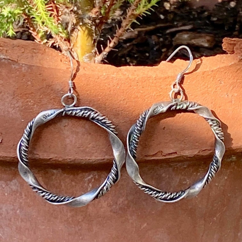 Vintage Mexican Sterling Silver Hoop Earrings for Women - Handmade Pierced Dangle Earrings for Everyday Wear, Parties & Gifts
