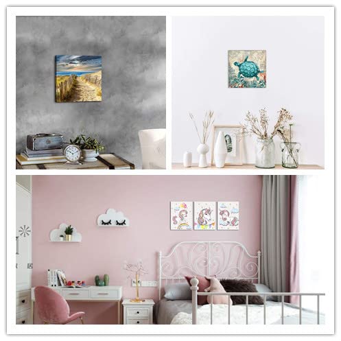 Sea Turtle Canvas Wall Art - Framed Beach Coastal Bathroom Decor, Ready to Hang for Home, Bedroom, Living Room, Girls' Room, and Unicorn-Themed Spaces