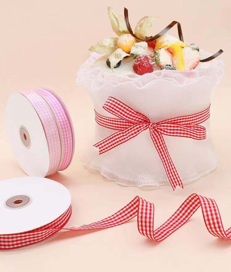 3/8 Inch x 50 Yards Red Gingham Checkered Ribbon - Premium Thin Craft Ribbon for Hair Bows, Gift Wrapping, Picnic Decorations, DIY Crafts & Fashion Accessories | Perfect for Christmas, Wedding, Party & Home Decor