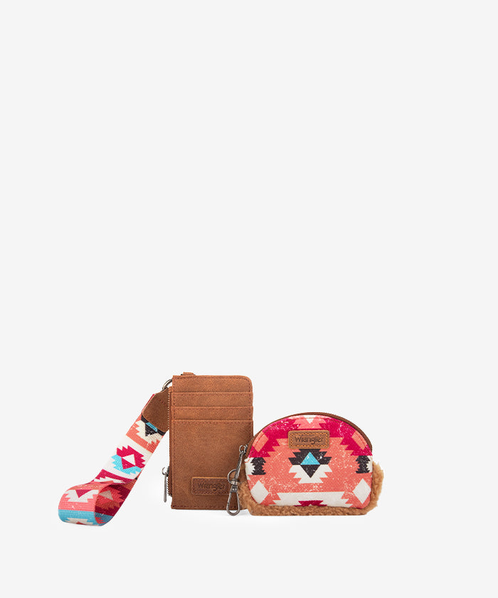 Wrangler Aztec Sherpa Trim Crossbody Purse Set for Women - Stylish Boho Shoulder Bag with Fringe Detail - Perfect for Casual Outings, Music Festivals & Travel Accessories