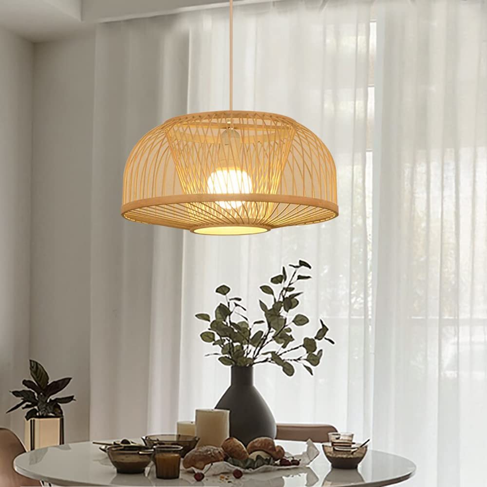 Bamboo Light Fixture - Aeyee 1-Light Rattan Pendant Lamp, Woven Hanging Light for Kitchen Island, Dining Room, Nursery & Bedroom | Eco-Friendly Home Decor Lighting