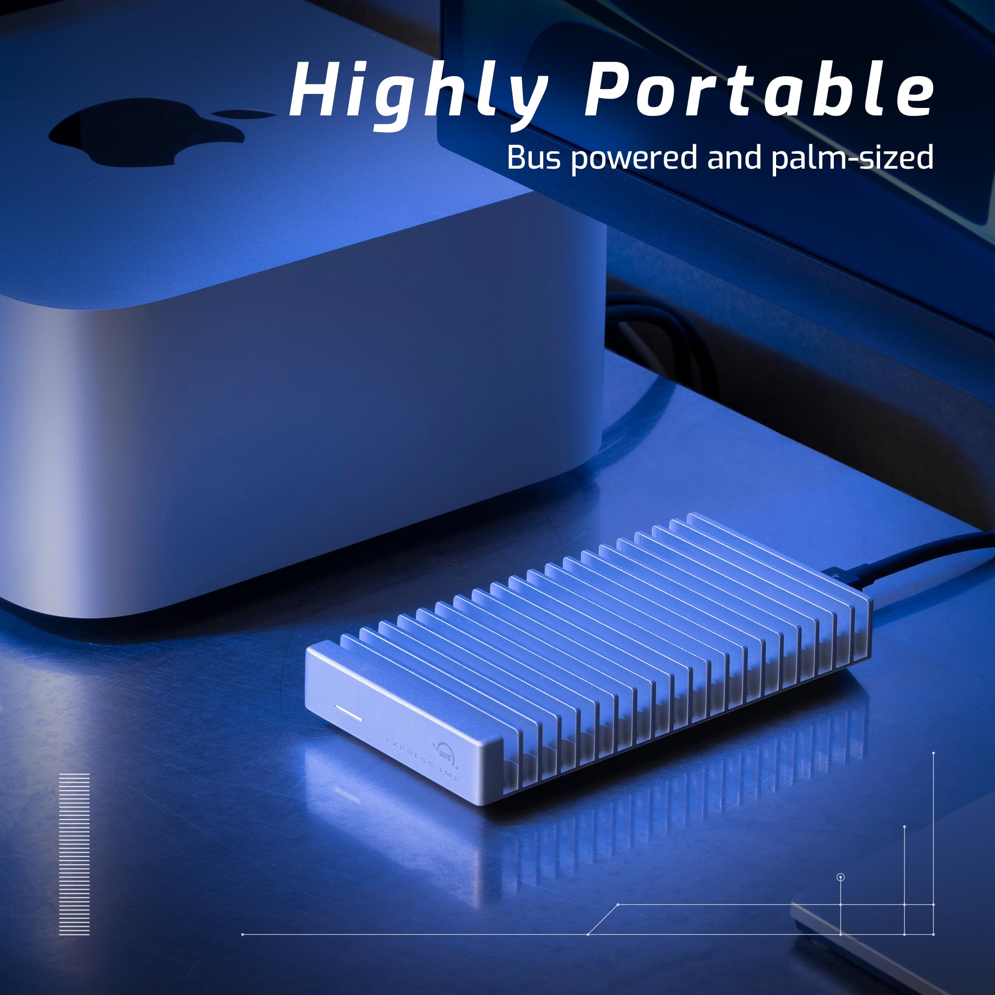 OWC 1TB Express 1M2 Portable NVMe SSD - Thunderbolt 3/USB-C External Solid State Drive with Aluminum Heat Sink | Ultra Fast Storage for Video Editing, Gaming & Creative Professionals