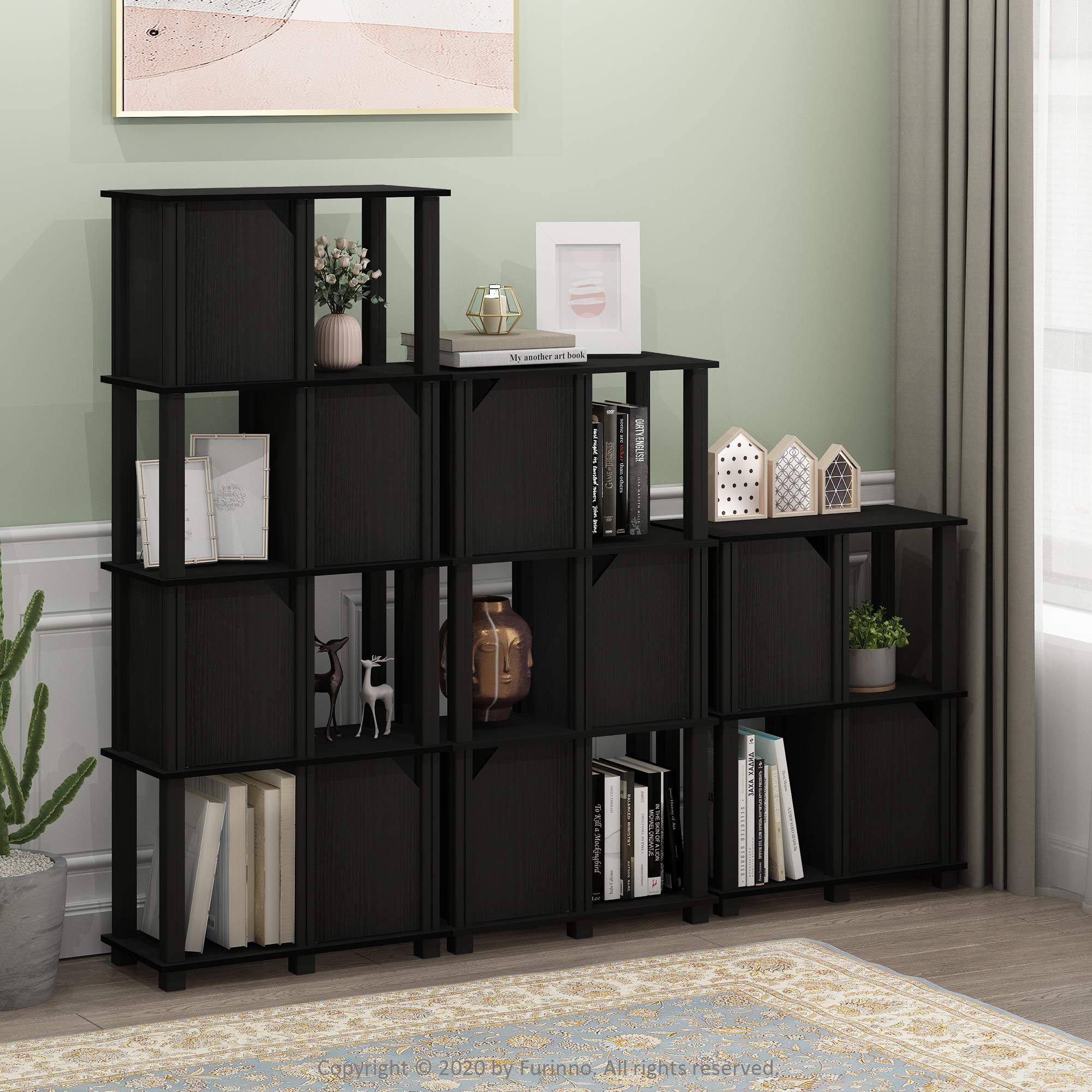 FURINNO Brahms 5-Tier Storage Shelf, Black Oak/Black - Space-Saving Organizer for Living Room, Bedroom, Office & Garage