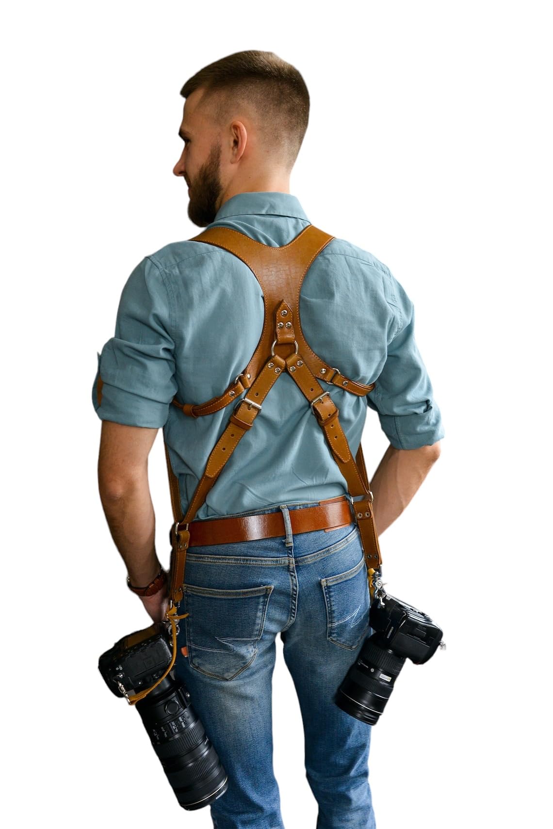 Premium Dual Camera Harness for DSLR/SLR - Soft Padded Leather Shoulder Strap with Comfortable Lining | Perfect for Wedding Photography, Travel & Outdoor Shooting