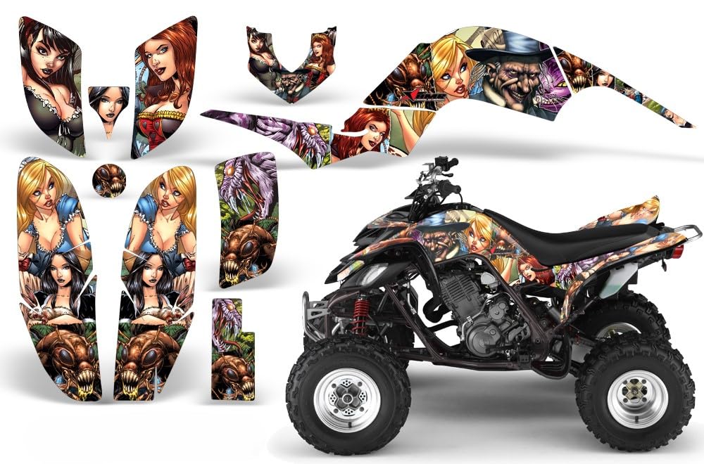 AMR Racing ATV Graphics Kit for Yamaha Raptor 660 (2001-2005) - Mad Hatter Full Color Design Quad Stickers | Upgrade Your ATV with Durable Vinyl Decals | Perfect for Off-Road Racing & Trail Riding
