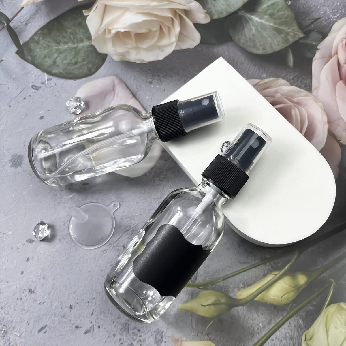 60ml Clear Glass Spray Bottles (2 Pack) - Refillable Fine Mist Travel Spray Bottles for Essential Oils, Perfume, Hair Care & Aromatherapy | Includes Extra Nozzle | Perfect for DIY Beauty, Home Cleaning & On-the-Go Use