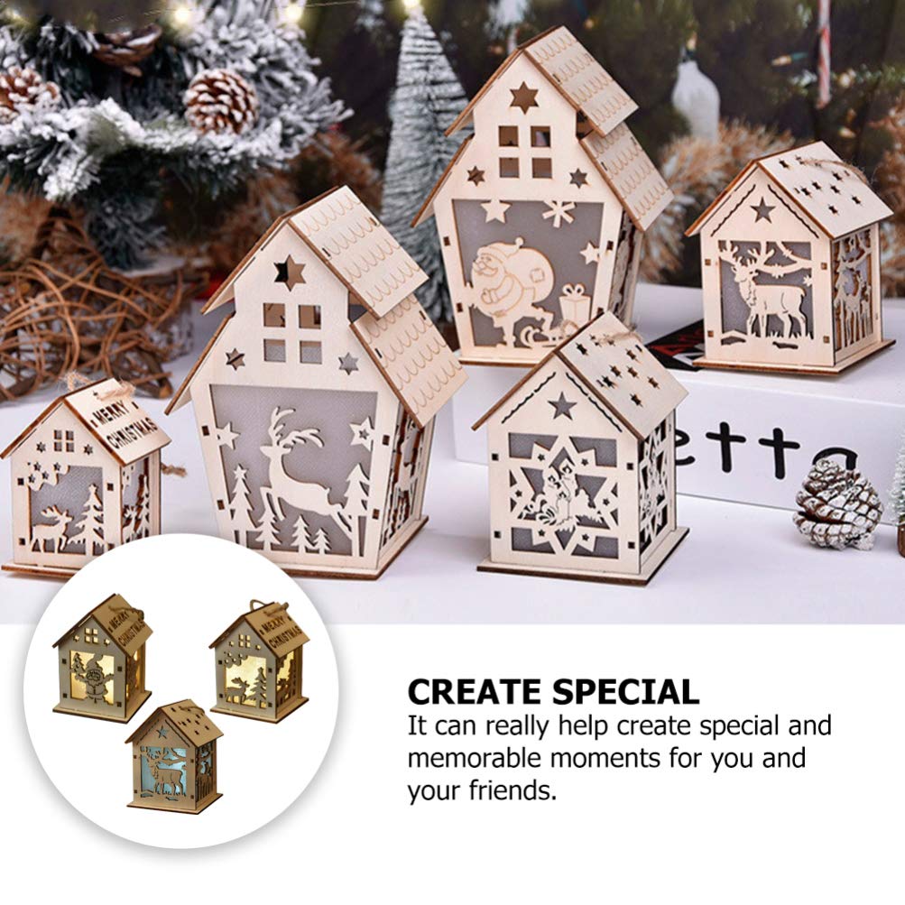 BESPORTBLE 3-Piece Christmas Wooden Lighted House Set - LED Mini Village Decor with Retro Wood House Ornaments (Random Styles) - Perfect for Holiday Tabletop Displays, Mantel Decorations & Christmas Village Scenes