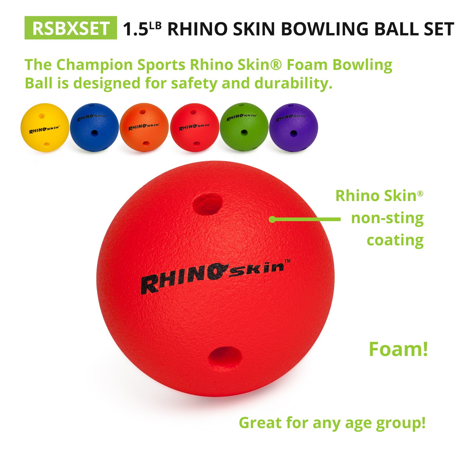 Champion Sports Foam Bowling Ball for Kids - Soft Rhino Skin Texture, Lightweight 1.5 Lb - Perfect for Indoor/Outdoor Play, Birthday Parties & Family Game Nights