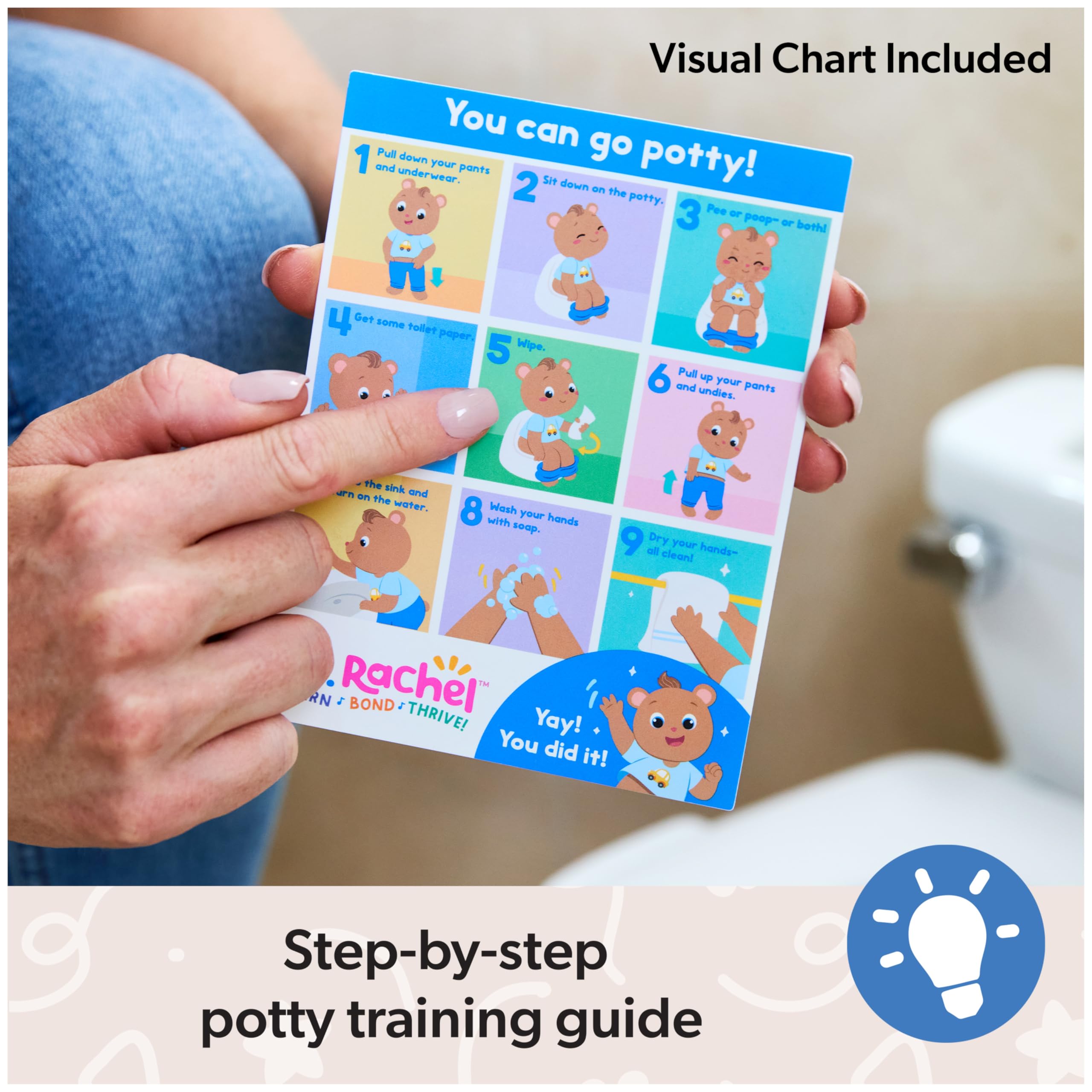 Ms. Rachel Potty Time with Bean - 11” Plush Teddy Bear Toy Set with Play Toilet & Accessories | Toddler Learning Toys for Girls & Boys Ages 18 Months to 3 Years | Potty Training Aid & Imaginative Play Gift