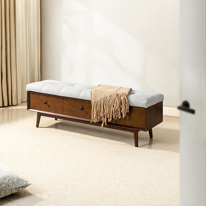Cherry Wood Upholstered Flip Top Storage Bench with Cushion - Stylish Ottoman for Entryway, Living Room & Bedroom Storage
