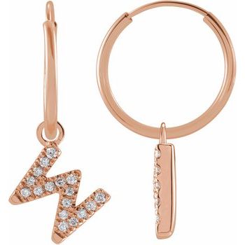 14K Gold 0.06 CTW Natural Diamond Single Initial 'W' Hoop Earrings for Women - Elegant Personalized Jewelry Gift for Birthday, Anniversary & Special Occasions