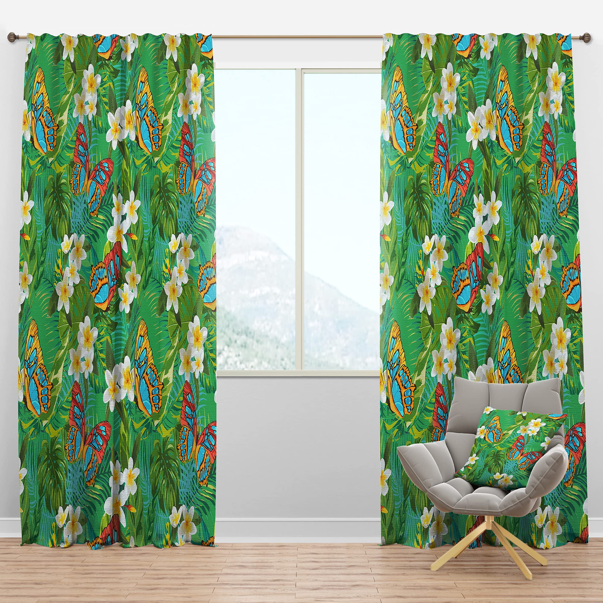 DesignQ Blackout Curtains - Tropical Floral & Butterfly Pattern Thermal Insulated Drapes for Bedroom & Living Room (52x108, Single Panel) - Perfect for Privacy, Light Blocking & Energy Efficiency