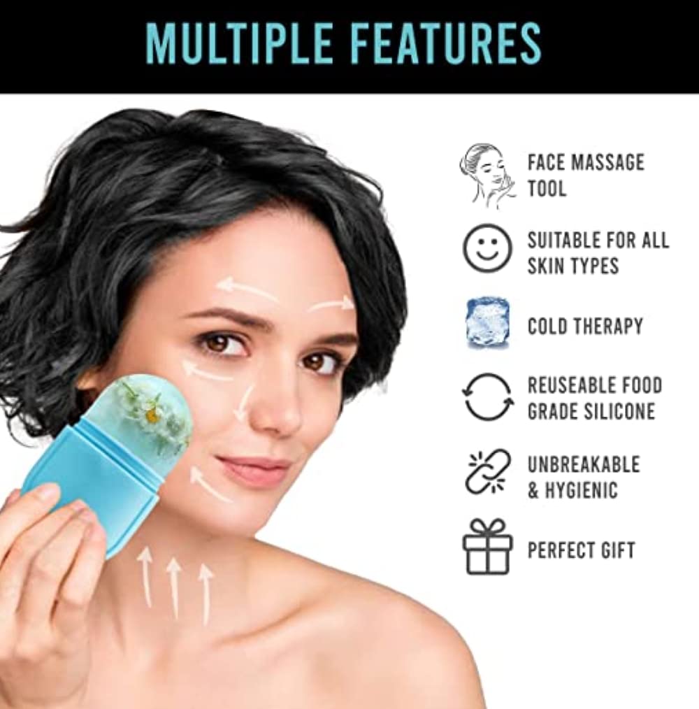 Facial Ice Roller for Skin Care | Reusable Cold Therapy Massager for Glowing & Clear Skin | Portable Face Massage Tool with Cooling Benefits | Reduces Puffiness & Soothes Skin | Perfect for Morning Routine, Post-Workout Recovery & Sunburn Relief | Cucumber & Aloe Vera Whitening Face Scrub (500ml) for Men & Women