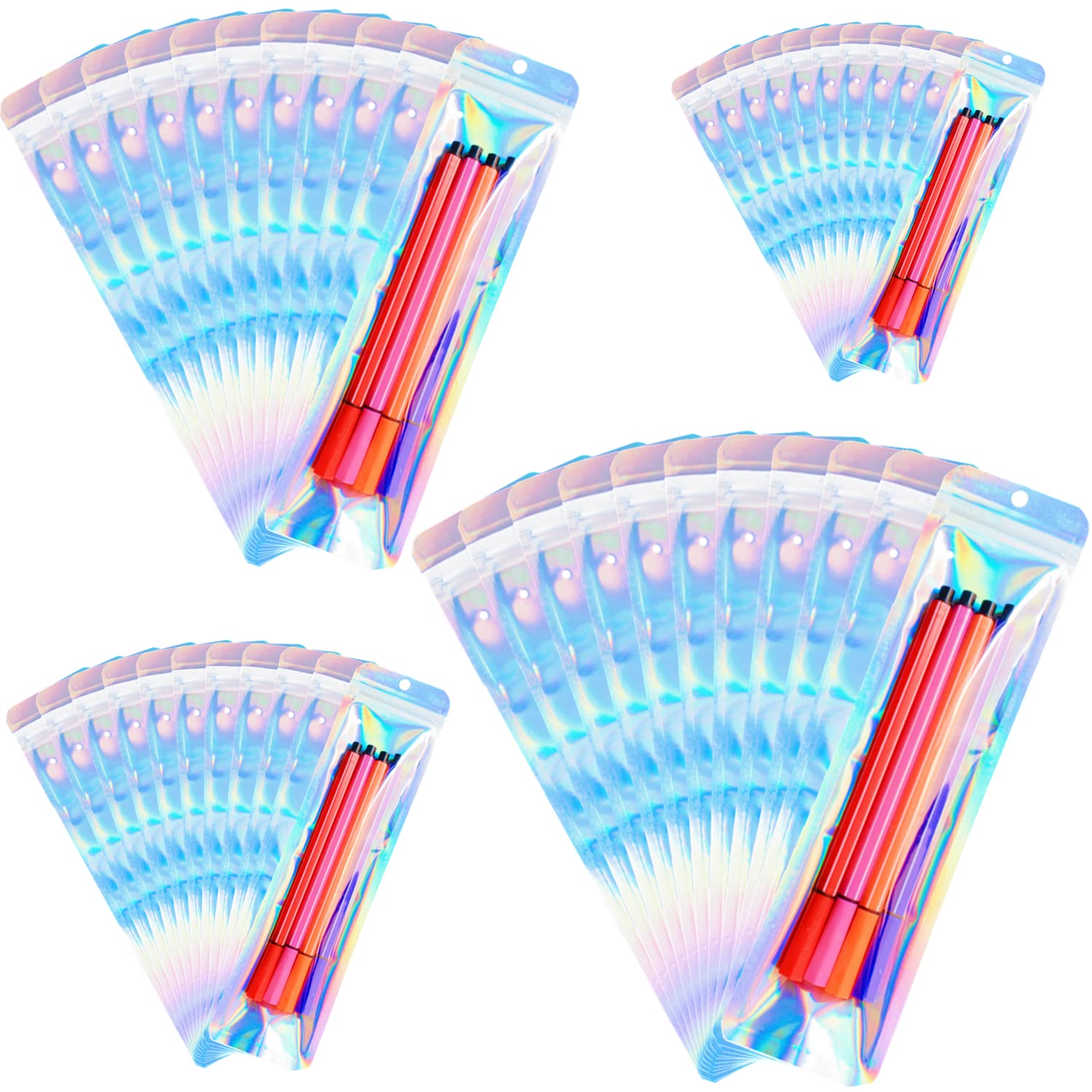 100 Pack 2.4x9 Inch Holographic Pen Packaging Bags - Small Business Gift Bags for Jewelry, Lip Gloss, Pens, Cosmetics & Party Favors - Perfect for Retail, Etsy Sellers & Craft Shows