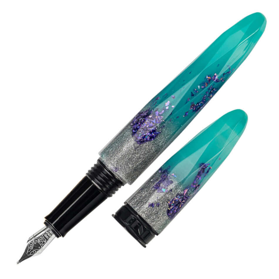 Benu Briolette Fountain Pen - Luminous Lagoon Blue Ink Luxury Writing Instrument for Calligraphy & Gift Giving - Perfect for Office, Journaling & Special Occasions