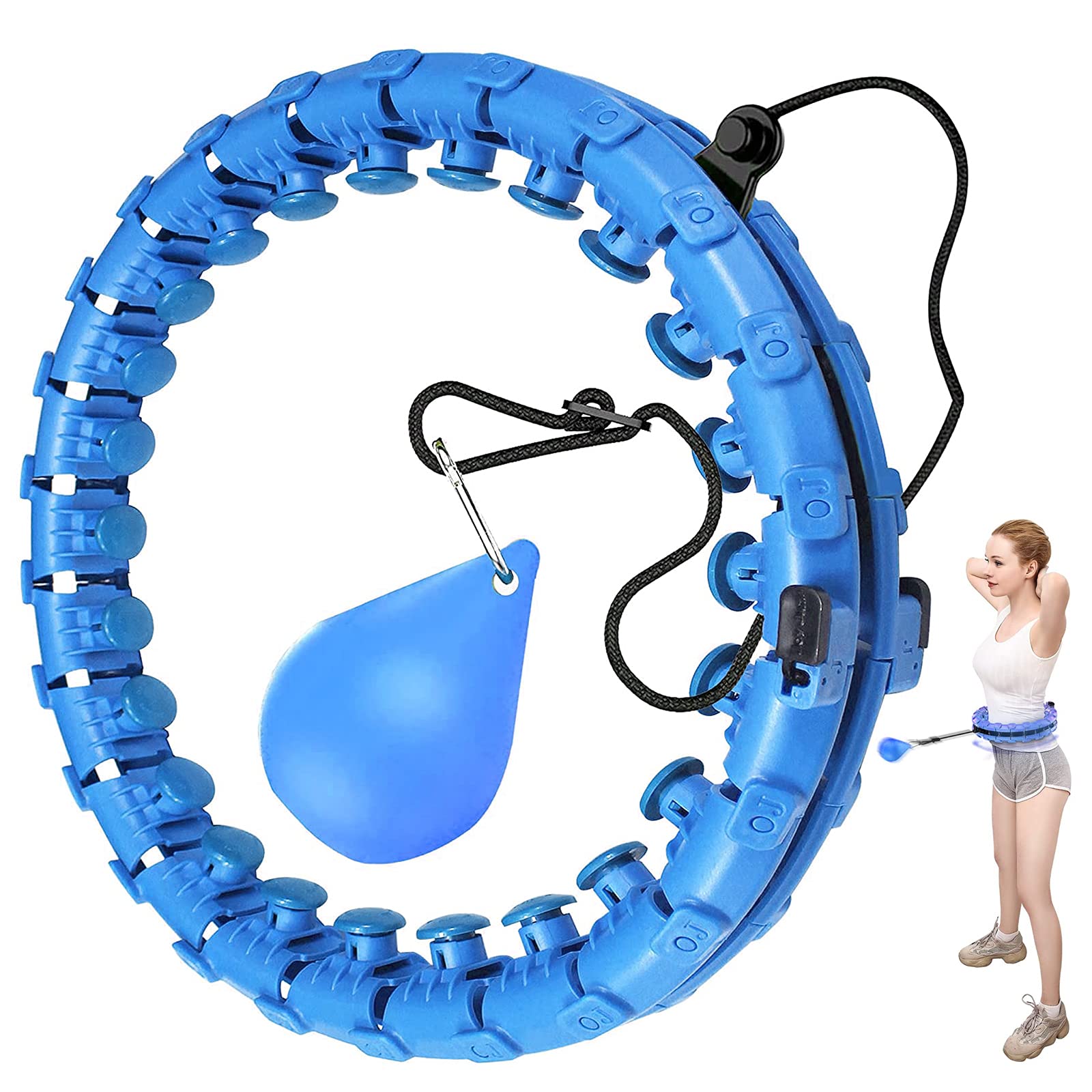 Smart Weighted Hula Hoop for Adults - 2-in-1 Fitness & Massage Exercise with 24 Detachable Knots, Adjustable Ball for Weight Loss & Core Workout - Perfect for Home Gym, Outdoor Fitness & Belly Fat Burning