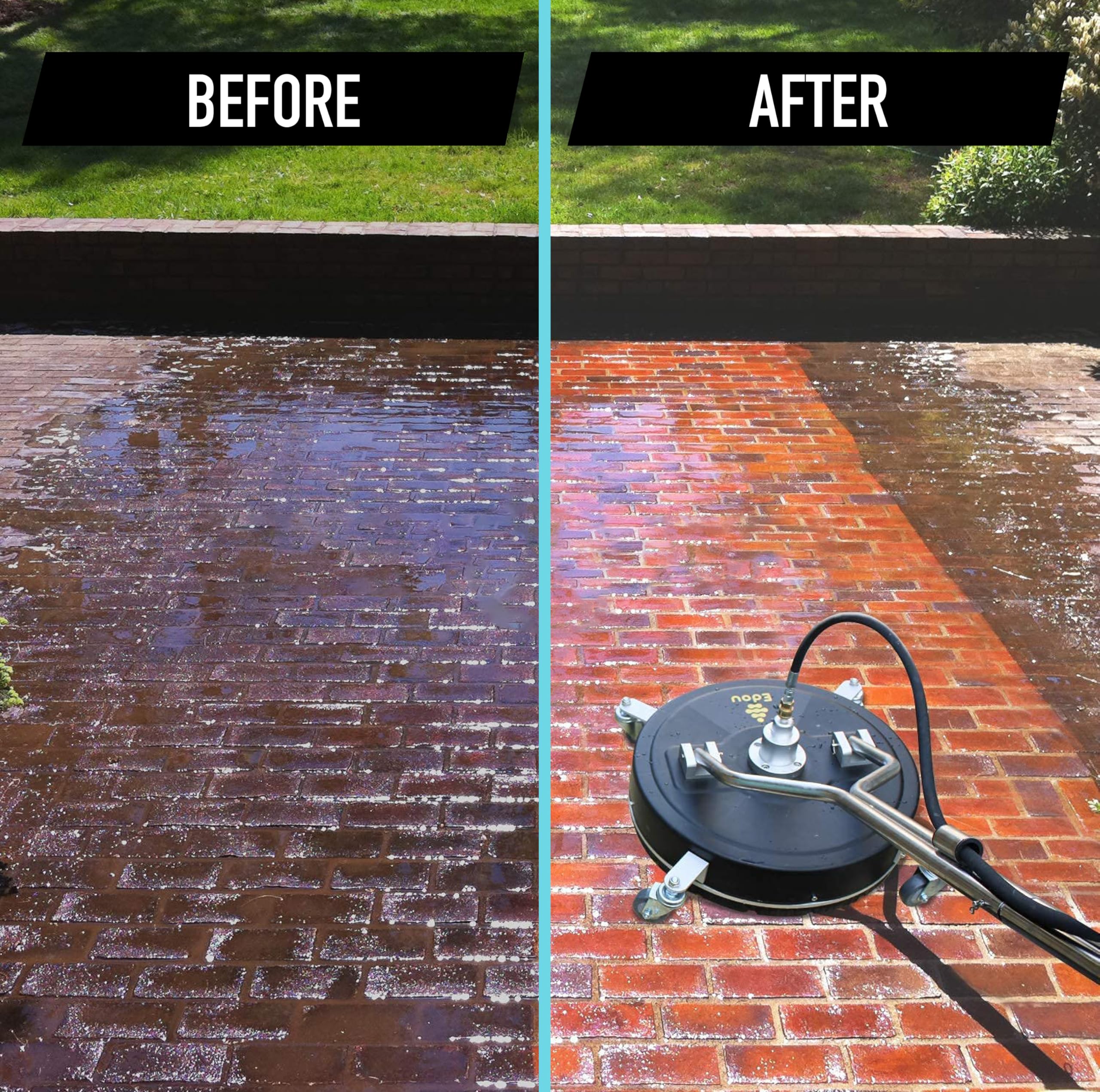 EDOU 20-Inch Heavy Duty Dual Handle Pressure Washer Surface Cleaner with Wheels - 4500 PSI Max Power Washer for Driveway, Deck & Concrete Cleaning - Includes 3/8-Inch Quick Connector Kit, Teflon Tape & Adapter Set - Ideal for Home, Garage & Commercial Use