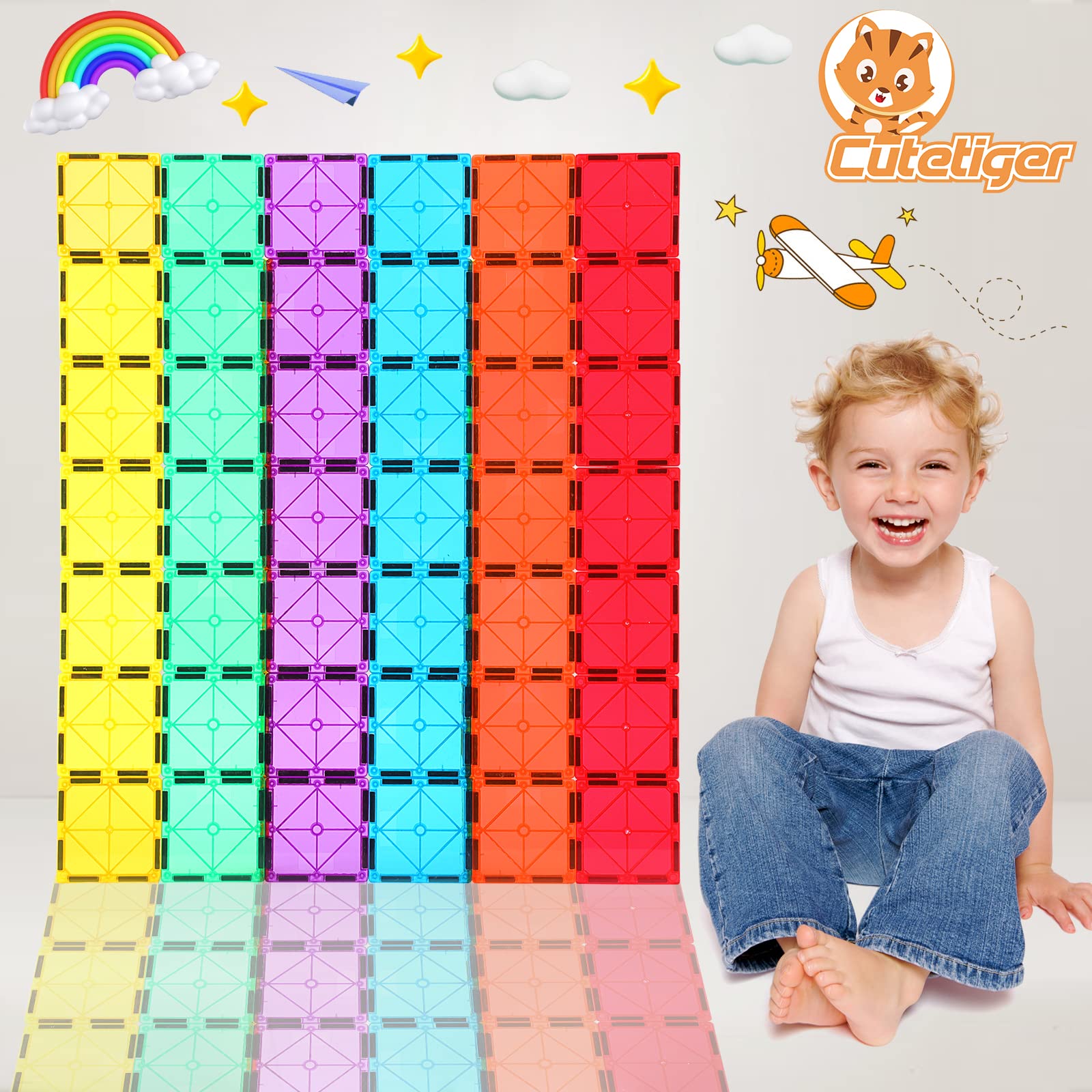 64PCS Magnetic Building Tiles Set - STEM Educational Toys for Kids | Creative Stacking Blocks for Boys & Girls | Perfect for Classroom, Playroom & Birthday Gifts