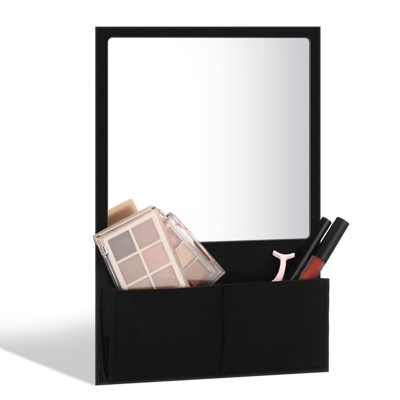 7 x 6.7 Inch Magnetic Locker Mirror with Holder Bag - Black Small Magnet Mirror for Office, Cabinet, Bathroom, Refrigerator - Perfect for Lockers, Vanity, Dorm Room & Home Organization Decor
