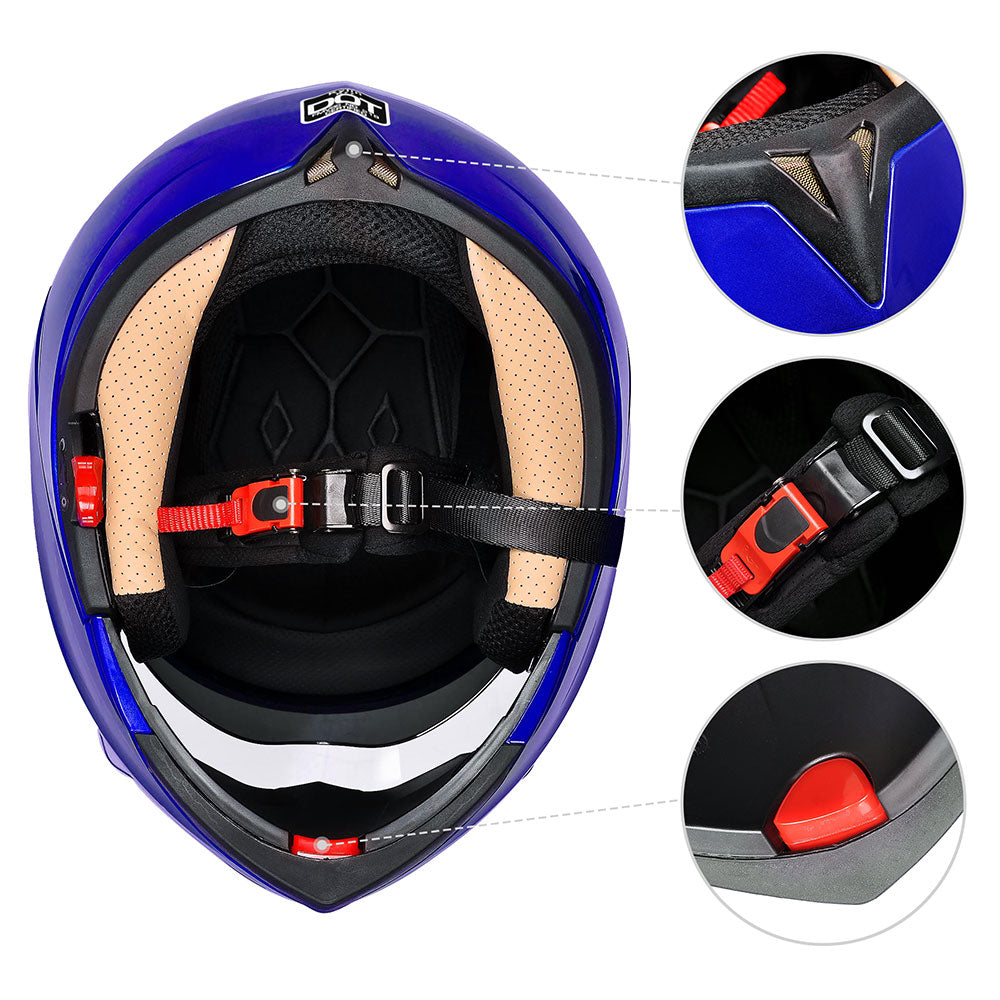 TheLAShop RUN M Modular Motorcycle Helmet - DOT Approved Full Face Flip Up Helmet in Blue - Perfect for Commuting, Touring & Adventure Riding