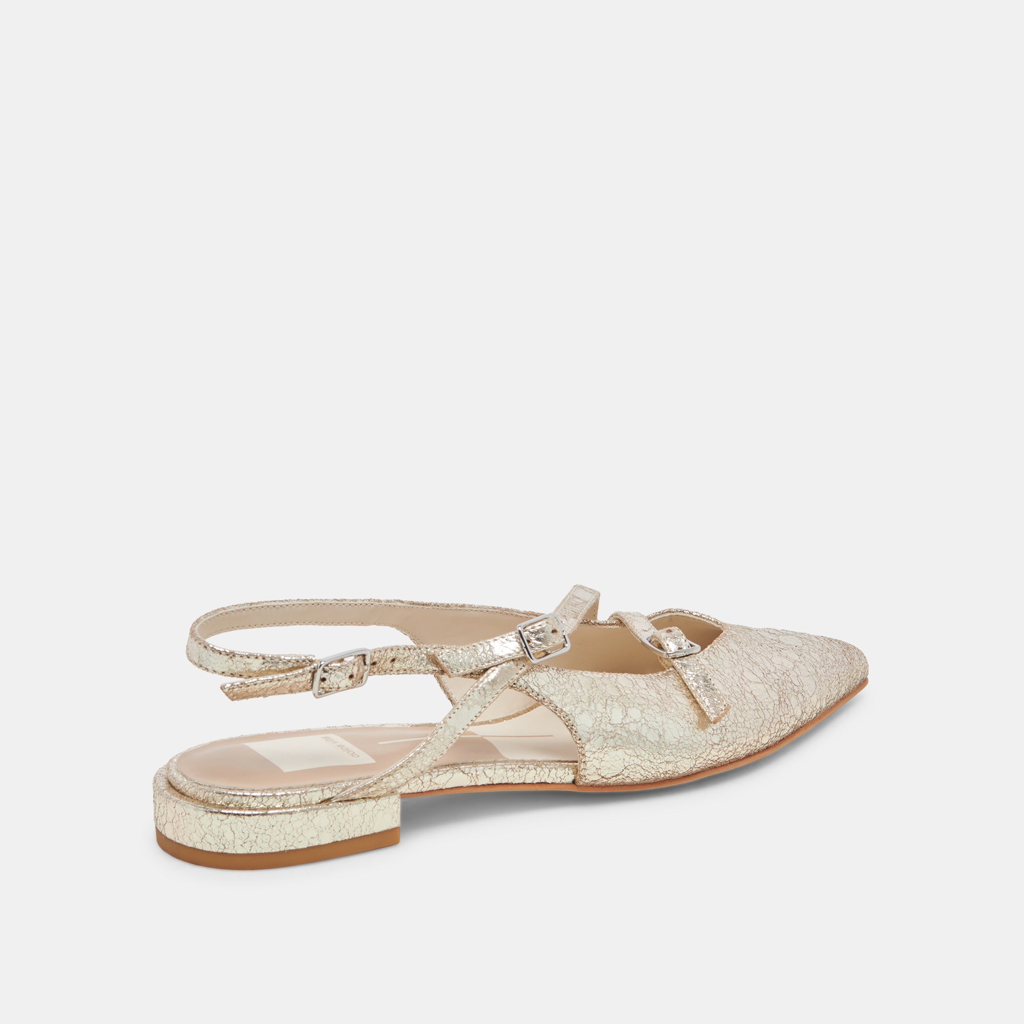 PAMLA Women's Wide Width Distressed Leather Flats - Comfortable Platinum Slip-On Shoes for Work, Travel & Casual Wear