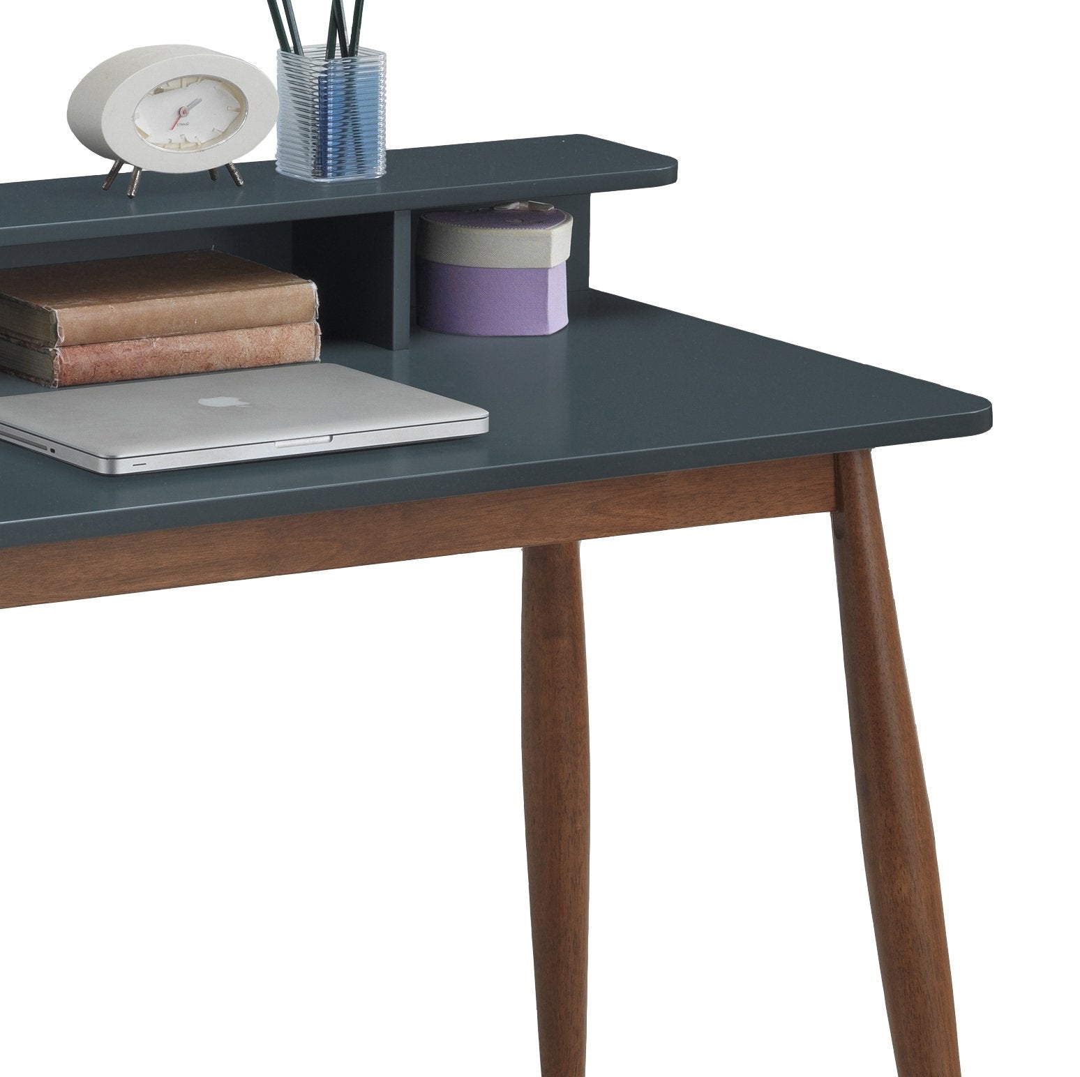 Roundhill Furniture Roskilde Solid Wood Office Desk with Storage - Modern Home Office Desk for Work, Study, and Remote Work Setup