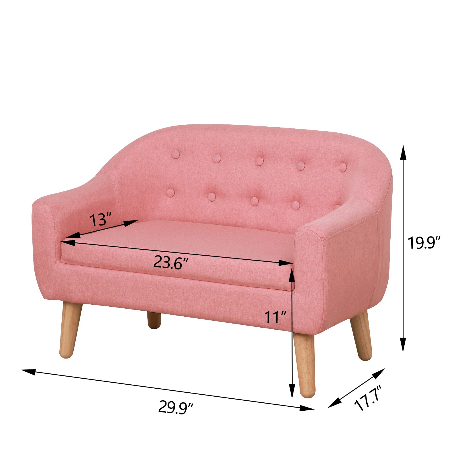 Koopo Kids Sofa - 30-Inch Pink Linen Fabric 2-Seater Upholstered Toddler Couch for Children | Perfect for Playroom, Nursery & Gift Giving