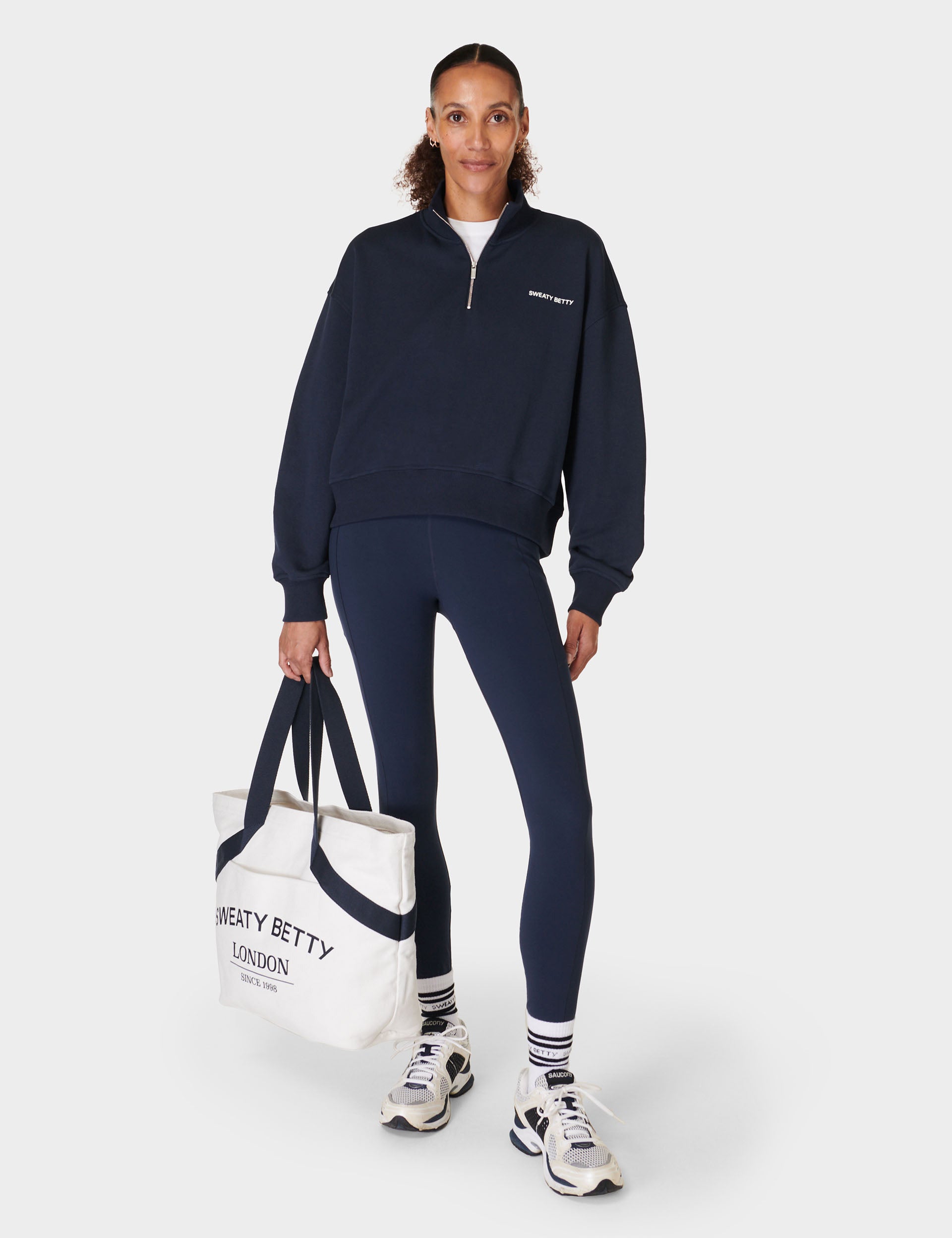 Revive Crop Half Zip Sweatshirt for Women - Navy Blue Pullover for Casual Wear, Gym, and Outdoor Activities