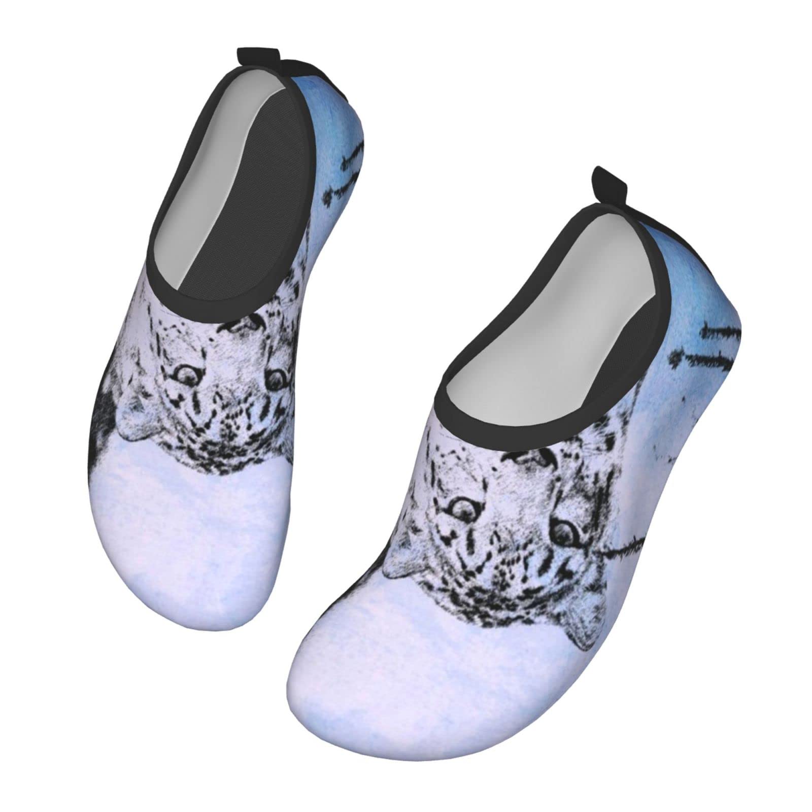 **Quick-Dry Snow Leopard Water Shoes for Beach, Surf & Swimming - Barefoot Non-Slip Aqua Socks for Men & Women - Perfect for Pool, Yoga & Water Sports**