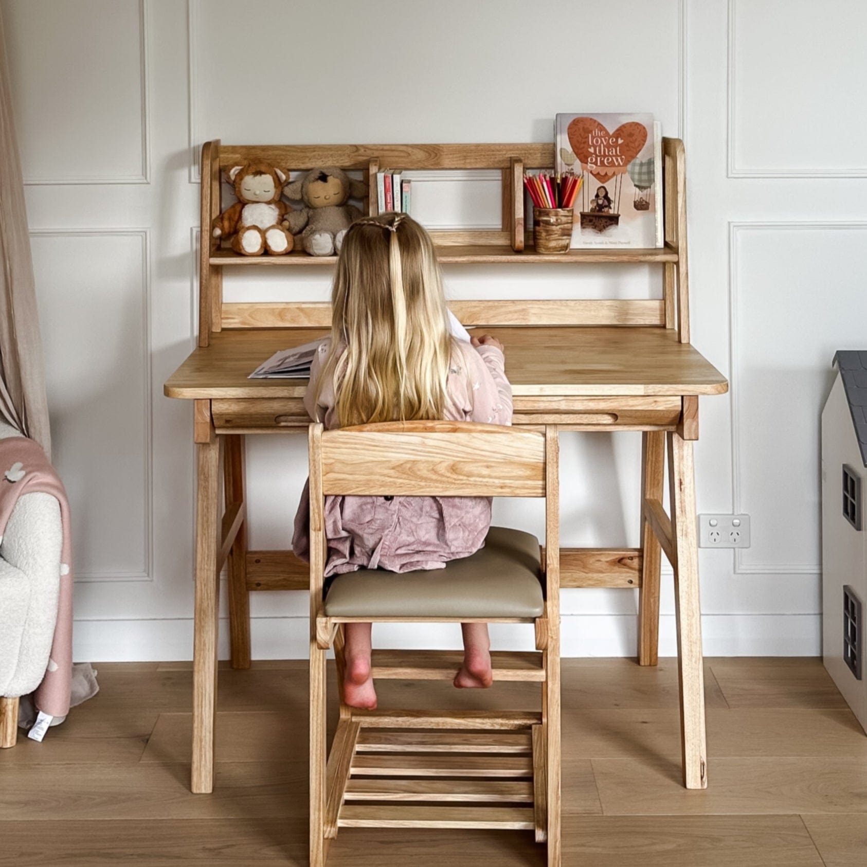 Little Scholar Kids Study Desk & Bookshelf Set - Ergonomic Children's Learning Furniture for Bedroom & Homeschooling