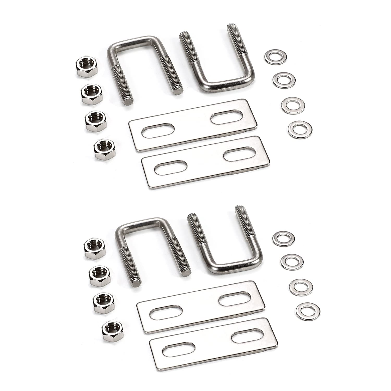 304 Stainless Steel M6 Thread Silver Square Bend U Bolts with Nuts, Washers & Frame Plate - 0.79