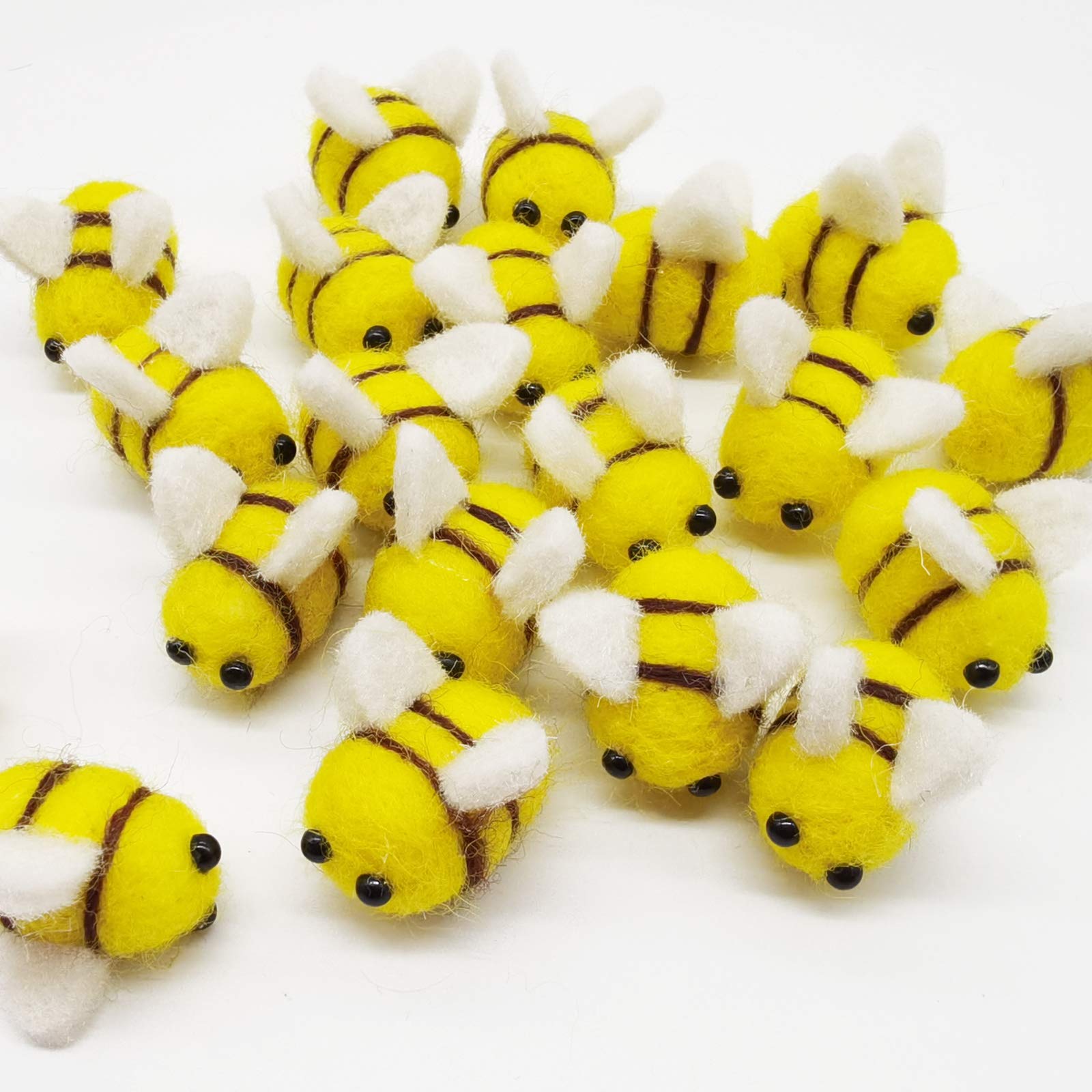 20PCS Wool Felt Bee Craft Balls - DIY Bee-Themed Craft Supplies for Halloween Costumes, Baby Showers, Gender Reveal Parties, Nursery Decorations, and Car Seat Grasping Bead Toys - Perfect for Handmade Decor and Sensory Play