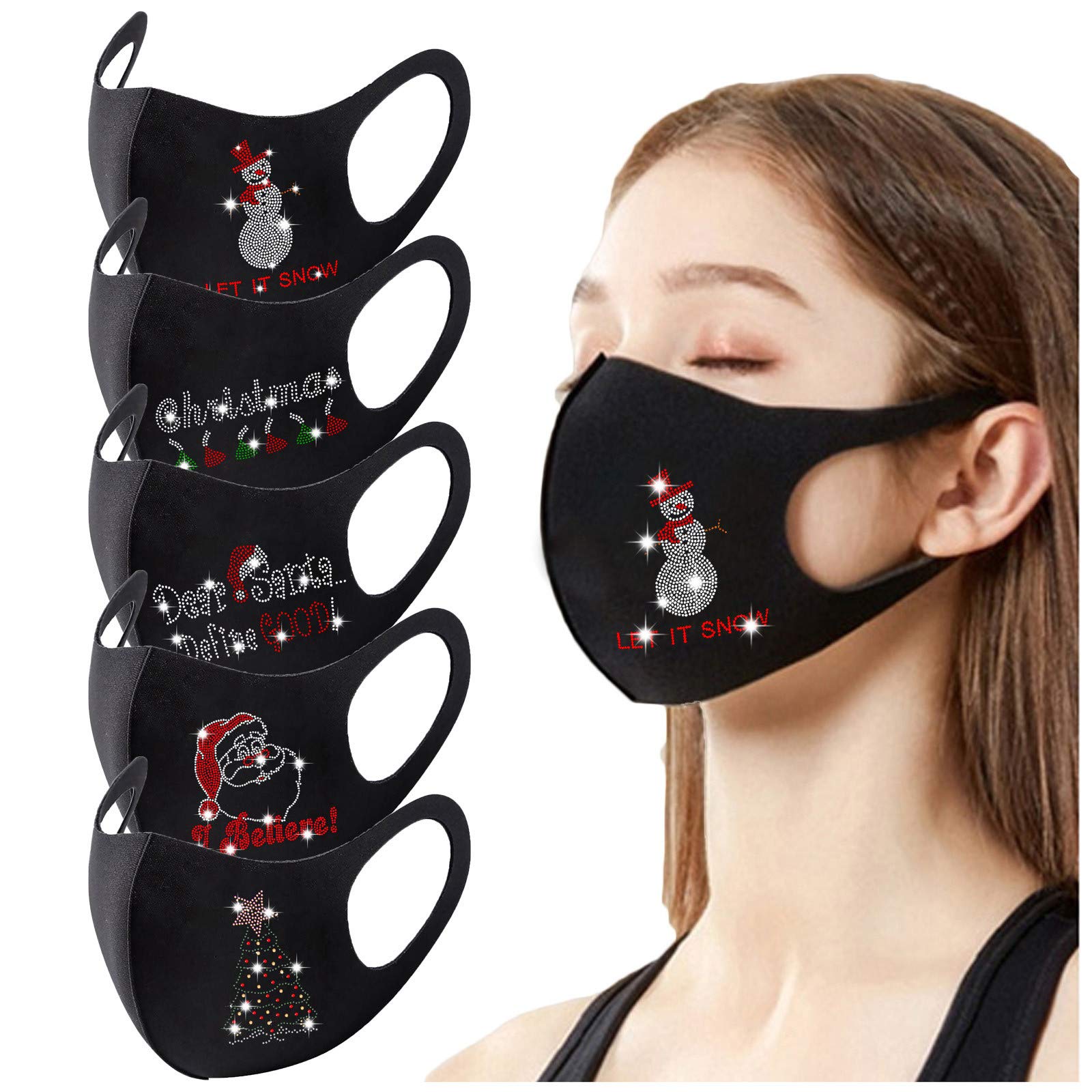 Gerichy Bling Rhinestone Face Mask for Adults - Reusable Christmas Fashion Balaclava with Breathable Cloth - Perfect for Holiday Parties, Festive Events & Winter Protection