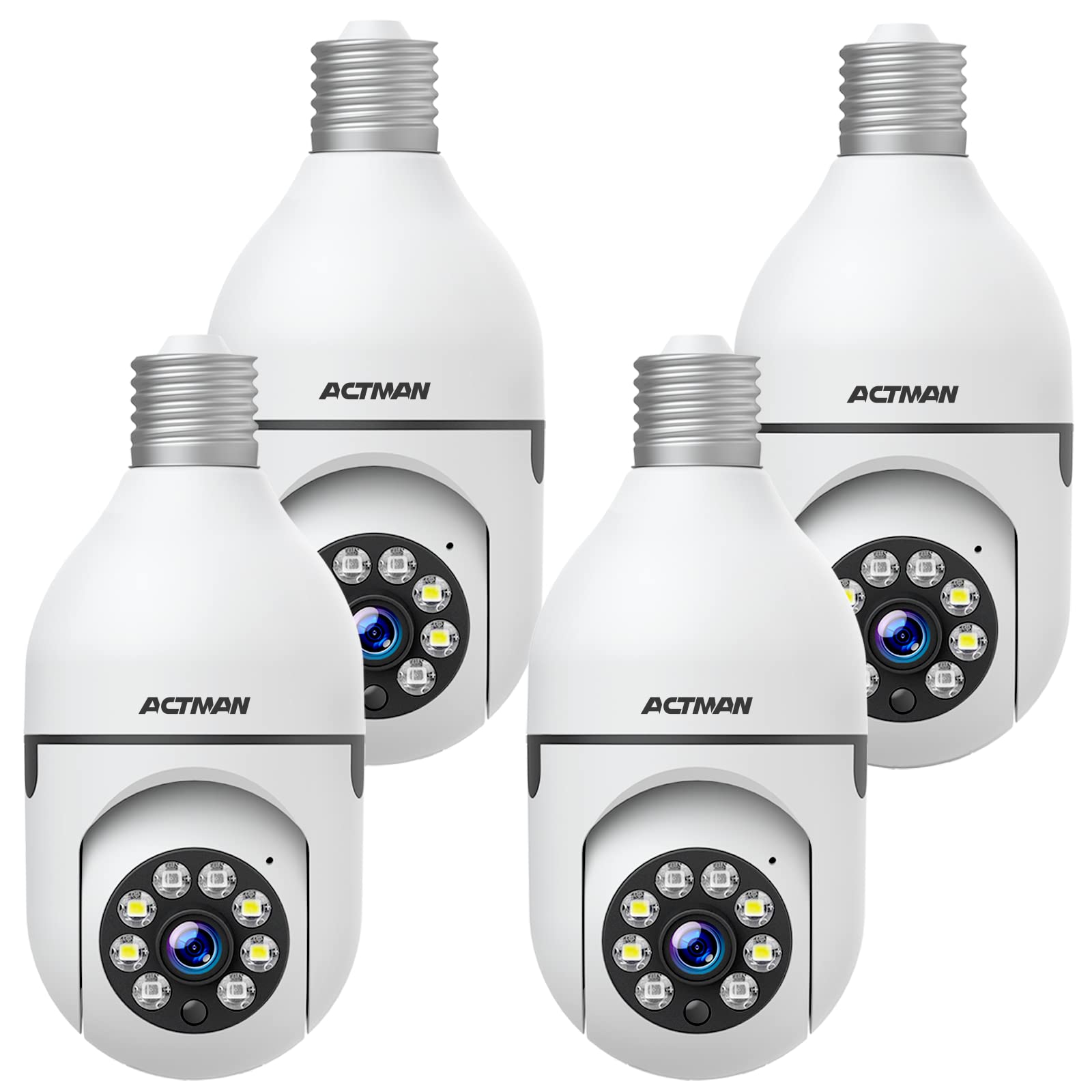 2.4G WiFi Smart Light Socket Security Camera - 360° Wireless Indoor Home Surveillance System with 1080P Color Night Vision, 2-Way Audio, Human Motion Detection & App Alerts (4 Pack) - Perfect for Baby Monitoring, Pet Watching, and Home Security