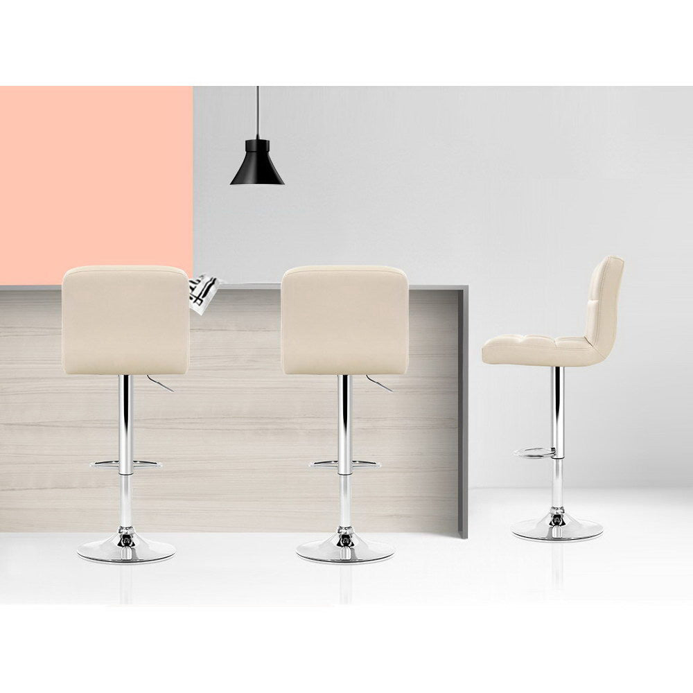 Adjustable Height Leather Bar Stools with Gas Lift - Set of 2, Beige - Perfect for Kitchen Islands, Breakfast Bars & Home Bars