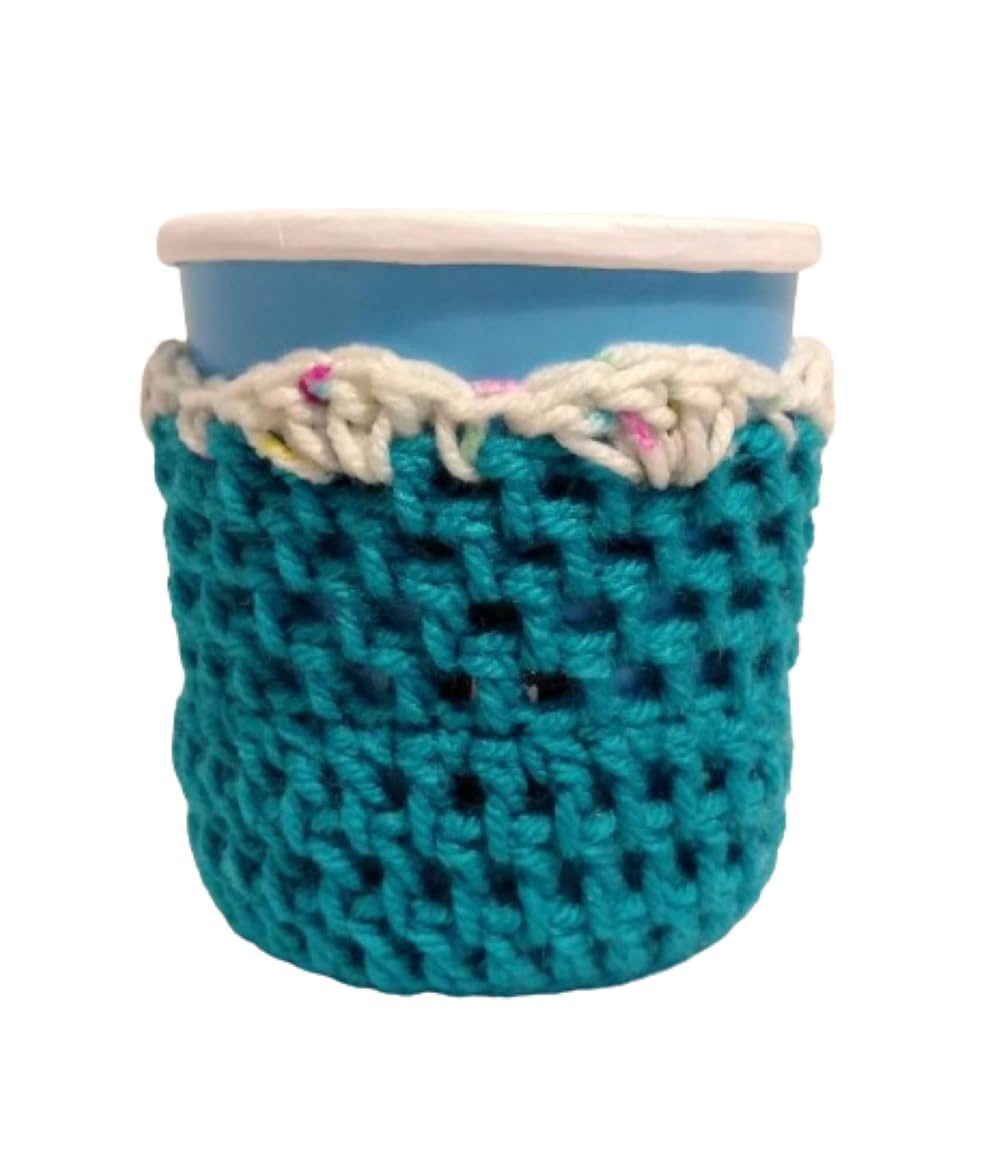 Handmade Crochet Ice Cream Cozies Set of 2 - Blue Polka Dot Design for Ice Cream Bowls & Dessert Cups - Perfect for Parties, Picnics & Summer Treats