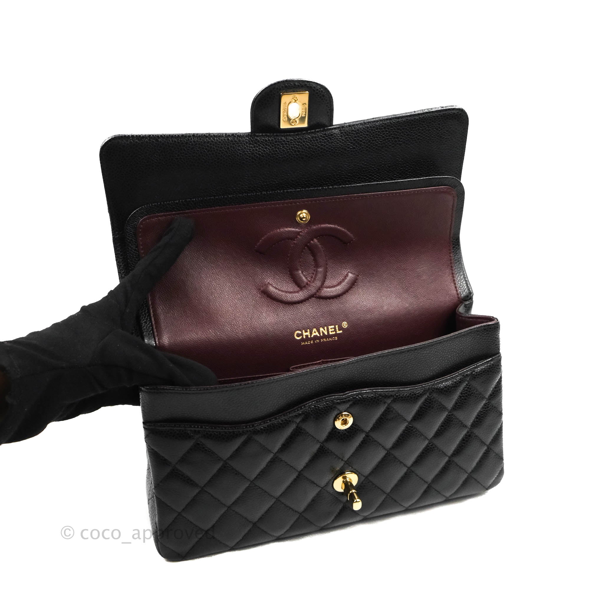 Chanel Classic Medium Double Flap Bag in Black Caviar Leather with Gold Hardware - Luxury Designer Handbag for Women, Perfect for Work, Evening Events & Special Occasions