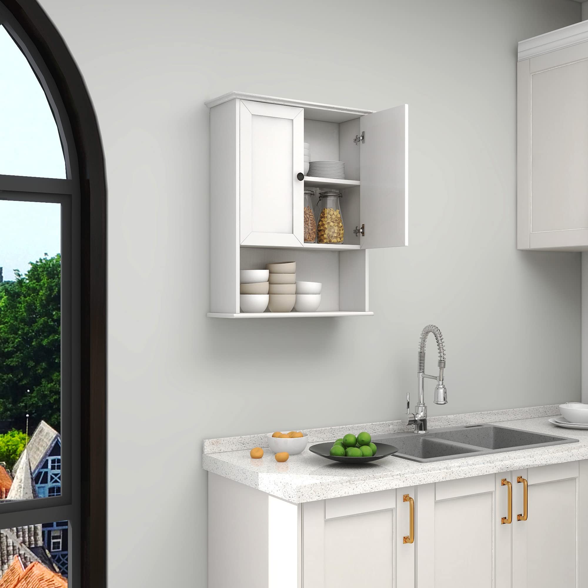 White Bathroom Wall Cabinet 24x30 Inch - Over Toilet Storage with Adjustable Shelf | 2-Door Wall Mounted Medicine Cabinet | Wooden Bathroom Organizer with Metal Handle & Soft Hinge | Perfect for Small Bathrooms, Powder Rooms & Apartment Storage Solutions