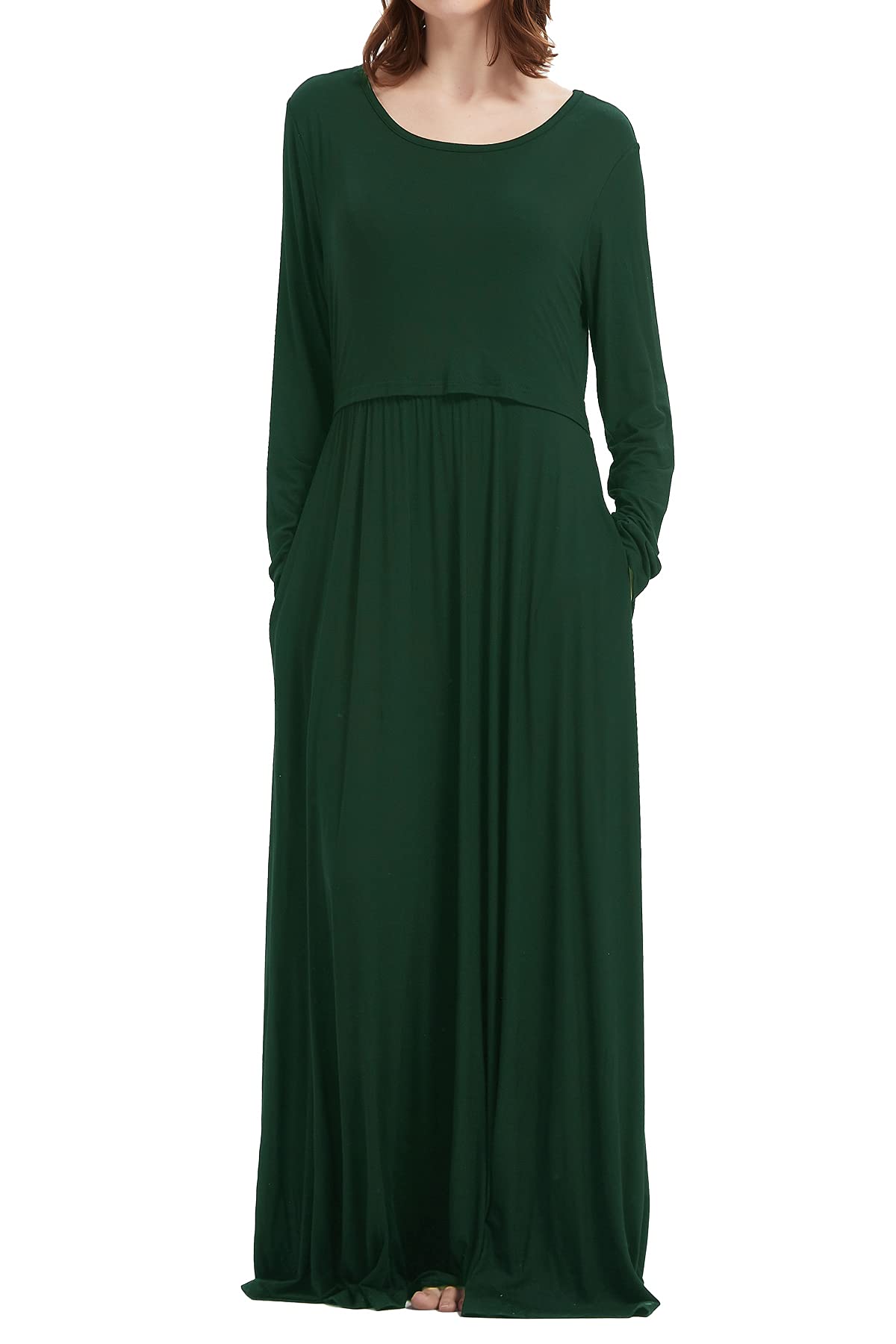 Smallshow Women's Long Sleeve Maxi Nursing Dress - Comfortable Maternity Breastfeeding Clothes for Pregnancy & Nursing - Perfect for Hospital, Outings & Nursing at Home
