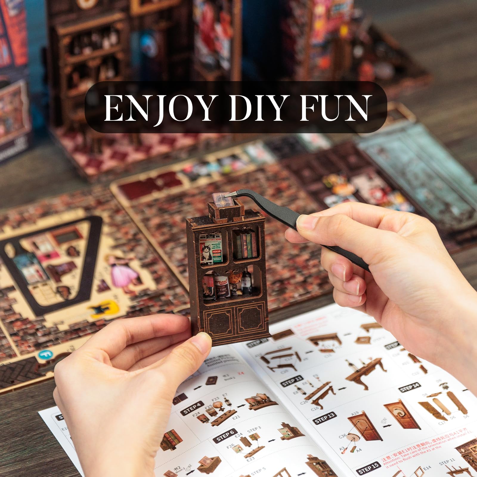 DIY 3D Wooden Book Nook Kit - Creative Bookshelf Decor for Adults & Teens | Handmade Wooden Puzzle Bookends for Home Library | Perfect Christmas Gift & Shelf Organizer (Farewell to The Night) | Great for Reading Nooks, Office Decor & Book Lover Gifts