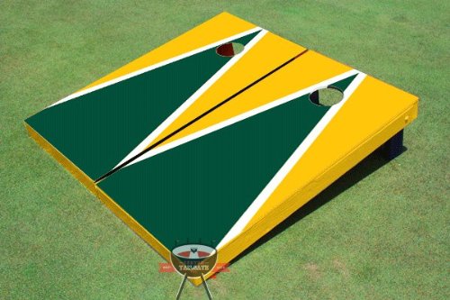 Custom Tailgate Dark Green and Yellow Matching Triangle Cornhole Boards Set - Premium Cornhole Game for Backyard, Parties, and Outdoor Events