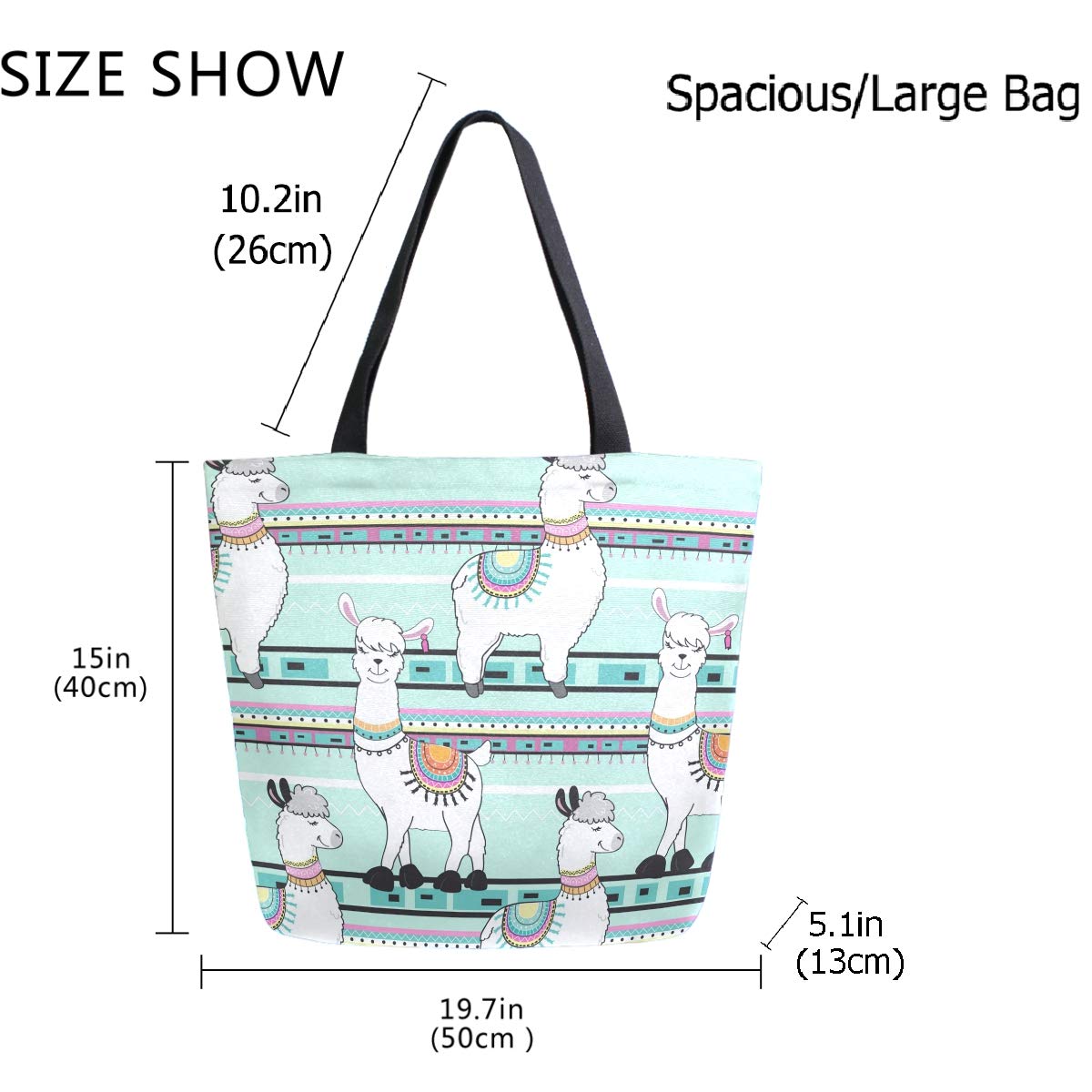 Stylish Cartoon Llama Striped Large Canvas Tote Bag - Reusable Grocery Shopping Bag for Gym, Beach, Travel & Daily Use | Durable Portable Storage Handbag for Women & Men