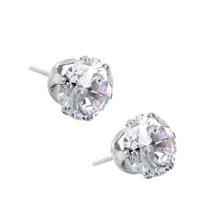 Stainless Steel CZ Stud Earrings 8mm - Hypoallergenic Cubic Zirconia Earrings for Women - Perfect for Everyday Wear, Parties & Gifts