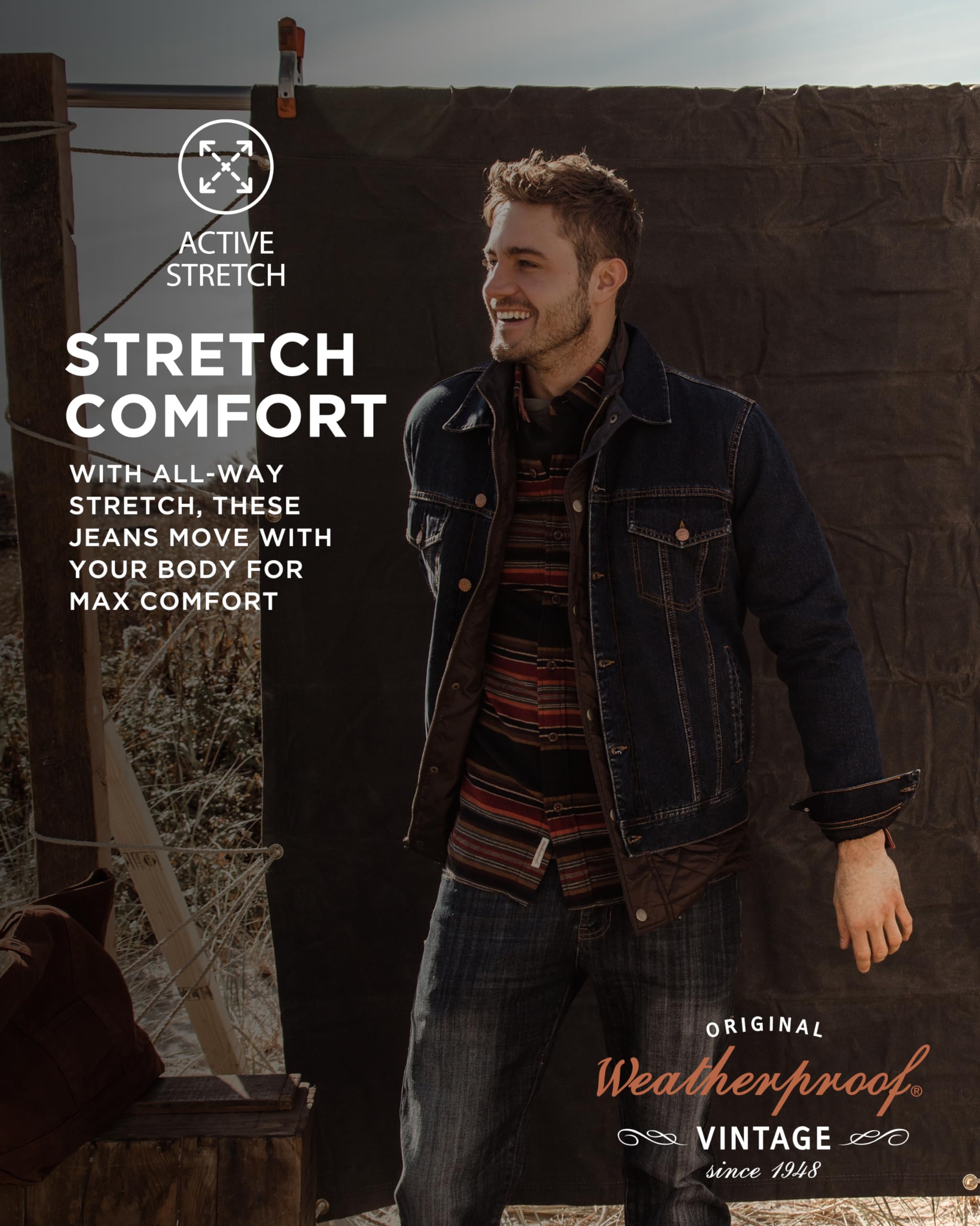 Vintage Men's Weatherproof Jeans | Super-Soft Stretch Denim Pants | Slim Fit Blue & Black Jeans for Casual Wear & Outdoor Activities