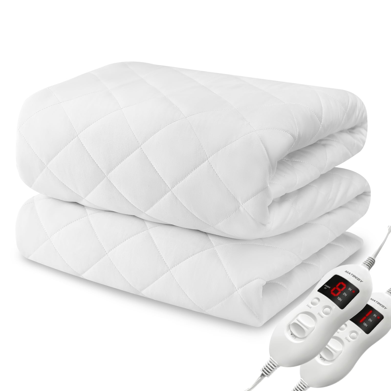King Size Heated Mattress Pad - Dual Control Electric Bed Warmer with 8 Heating Settings & 4 Auto Shut Off | UL Certified | Deep Pocket | Machine Washable | White | Perfect for Cold Winter Nights & Arthritis Pain Relief