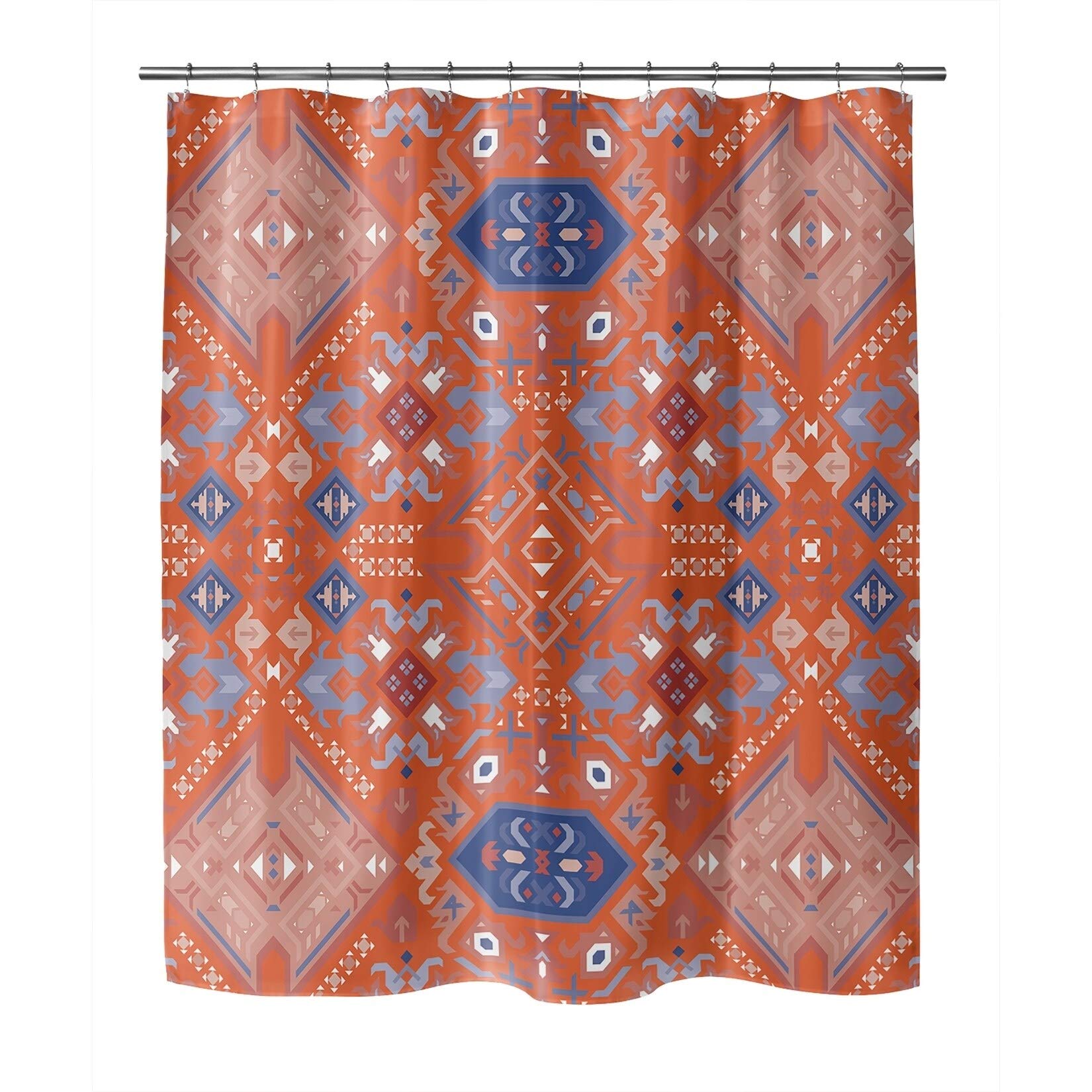 Orange Geometric Southwestern Shower Curtain - 71x74 Inches Waterproof Polyester Bathroom Decor for Boho, Retro & Modern Homes